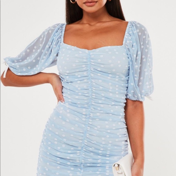 Blue with white polka dot mini dress - Picture 1 of 4